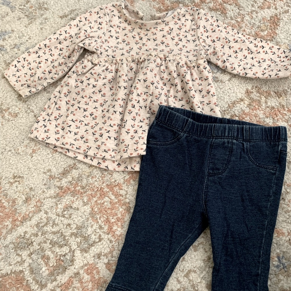 Zara brand baby top with Carter’s jeggings. Great for fall/winter